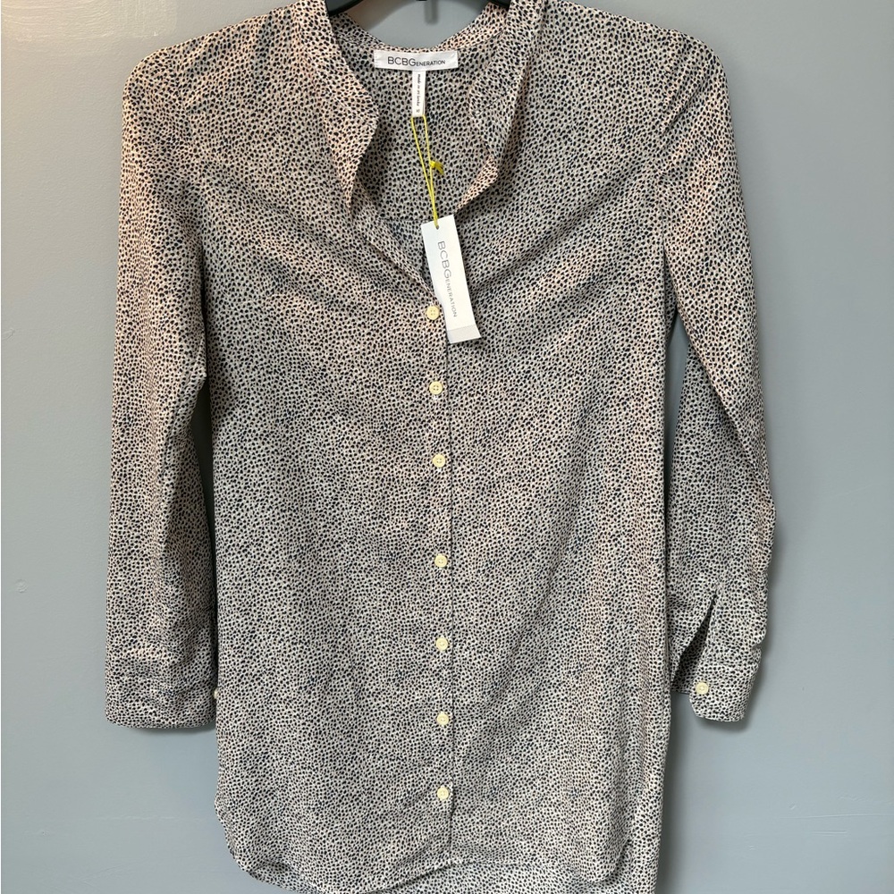 BCBG Generation Black and White Button Down Shirt